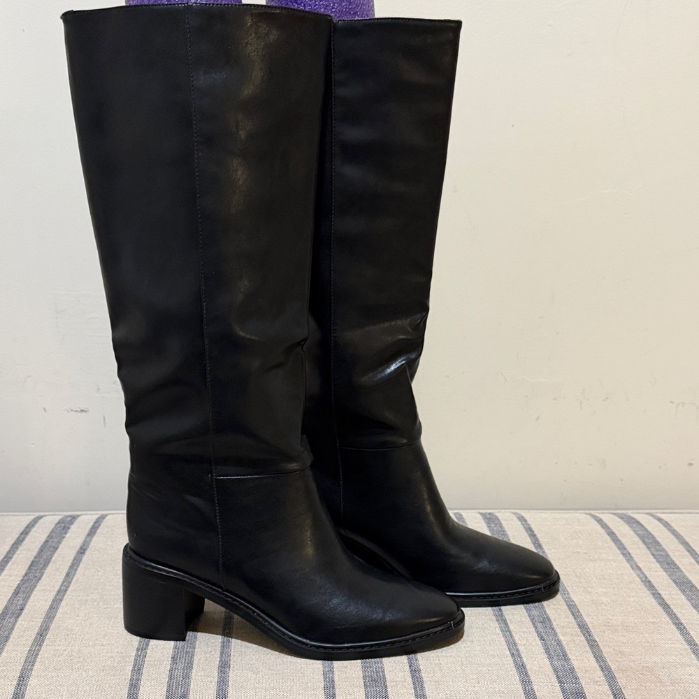 Wetkiss Elegant Black Vegan Leather Knee-High Women's Boots